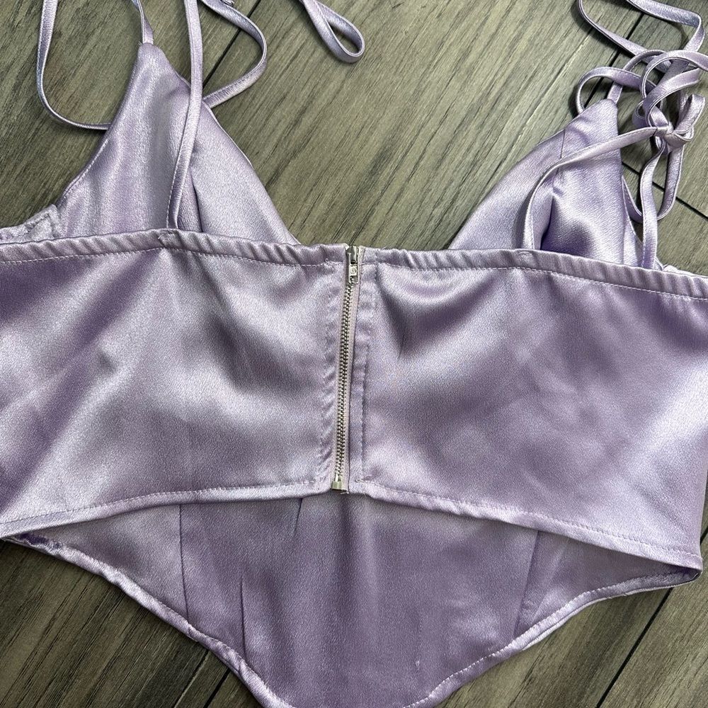 SHEIN Tie Shoulder Satin Bustier Corset Top Large - Picture 3 of 6